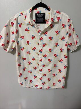 Official PlayStation PS1 Logo Hawaiian Camp Shirt Mens Large Sony Gaming